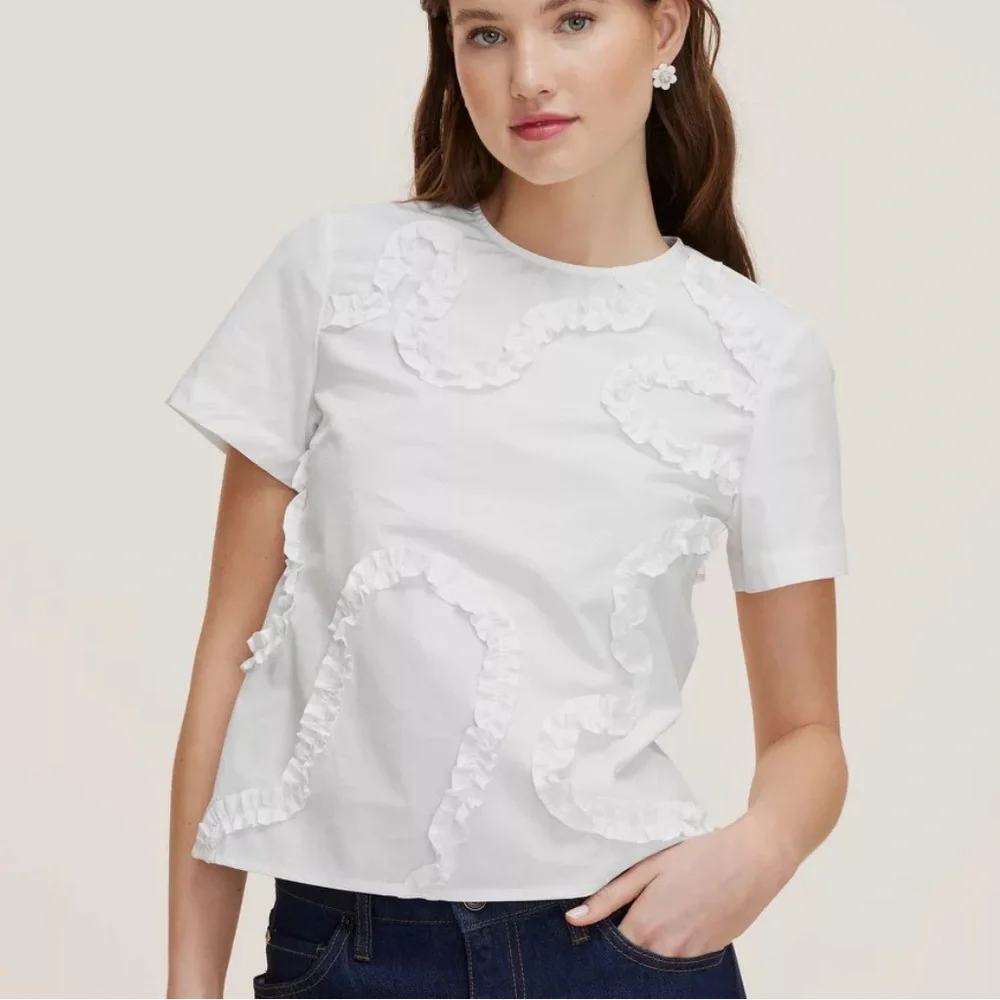 M - Kate spade x target White Ruffle ribbon short sleeve Top - Picture 1 of 5